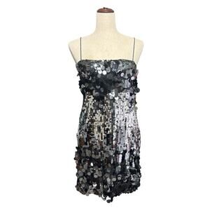 NWT Glamorous Sequin Disco Ball Mini Dress in Black and Silver Size Small X0478